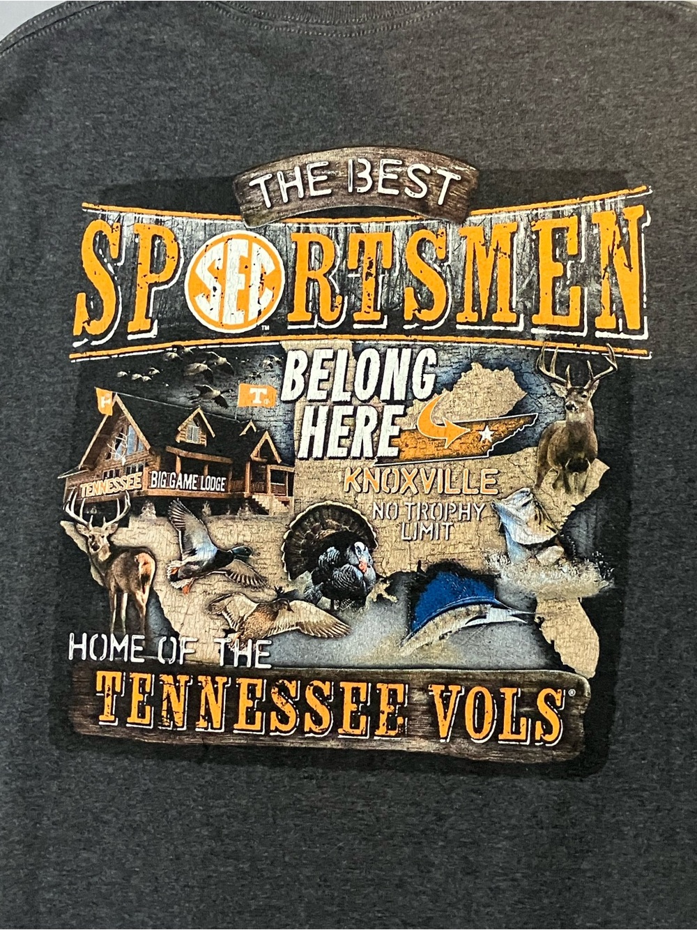 Tennessee Vols SEC Sportsman Graphic T-Shirt Gray Outdoors Hunting Tee L